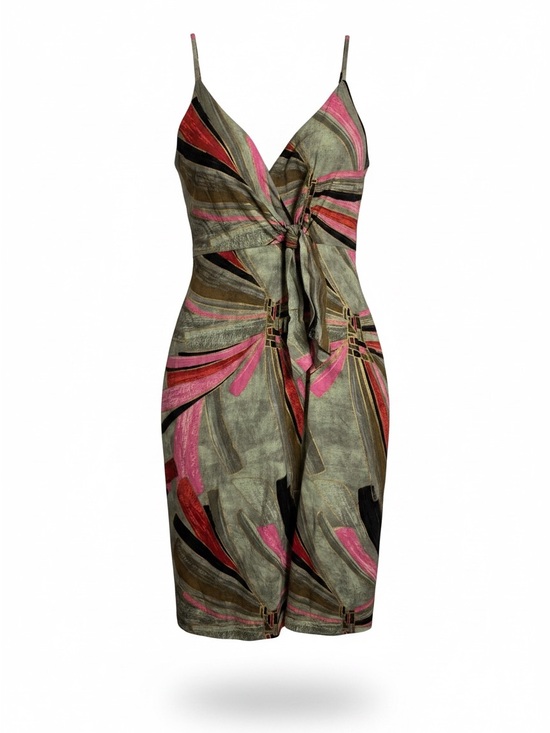 Jason Wu Dresses & Skirts - Jason Wu Olive Multicolor Abstract Watercolor Tie-Front Knotted Midi Dress